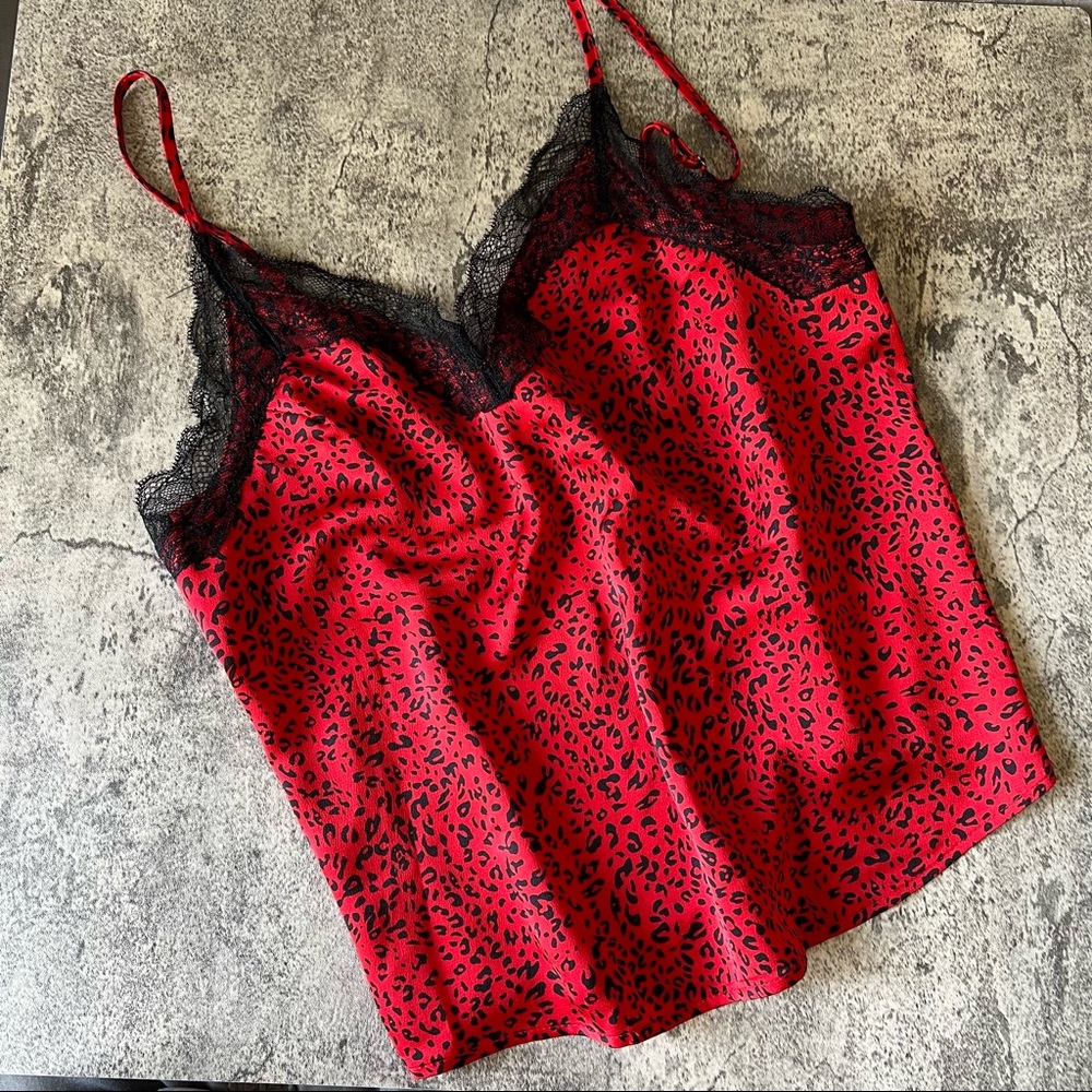 Red leopard print strap top size L
